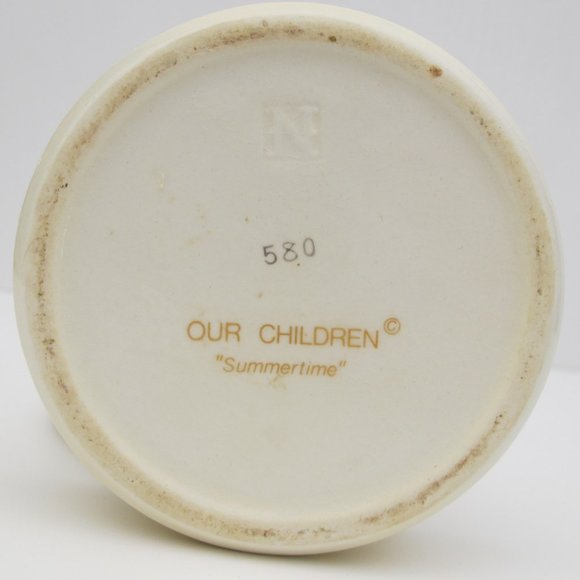 Vintage Napcoware Our Children Summertime Trinket Box Boy & Yellow Bird 580 - Picture 4 of 8